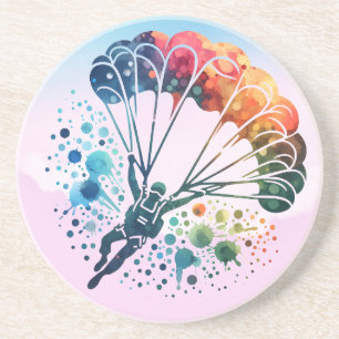 Kleurrijke Waterverf Parachutist Zandsteen Onderzetter