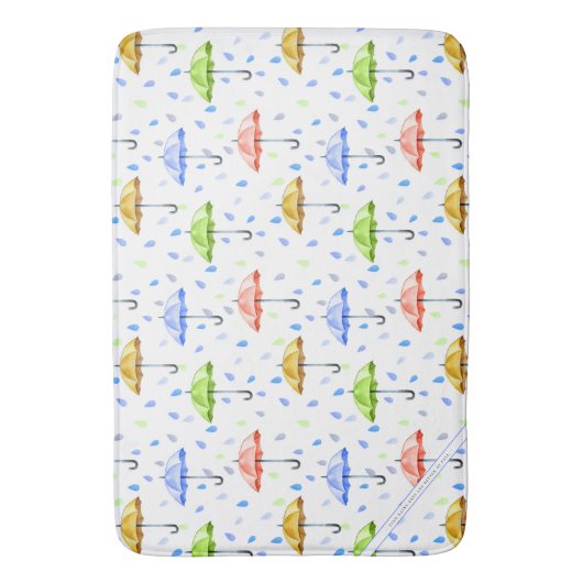 Kleurrijke Waterverf Paraplu's en Regendruppels He Badmat (Voorkant Verticaal)