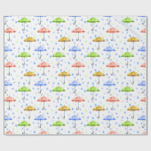 Kleurrijke Waterverf Paraplu's en Regendruppels He Cadeaupapier (Vlak)