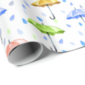 Kleurrijke Waterverf Paraplu's en Regendruppels He Cadeaupapier (Rol Hoek)