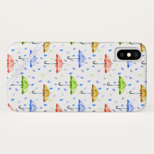 Kleurrijke Waterverf Paraplu's en Regendruppels He Case-Mate iPhone Case (Achterkant (horizontaal))