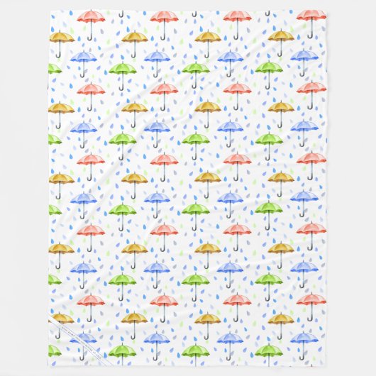 Kleurrijke Waterverf Paraplu's en Regendruppels He Fleece Deken (Voorkant)
