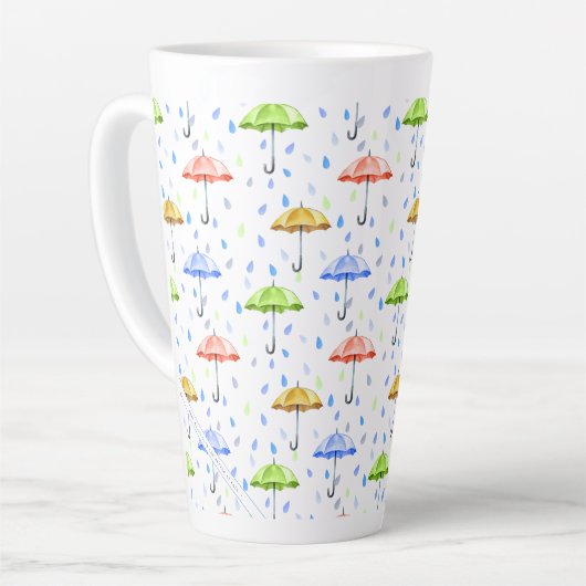 Kleurrijke Waterverf Paraplu's en Regendruppels He Latte Mok (Linkerhoek)