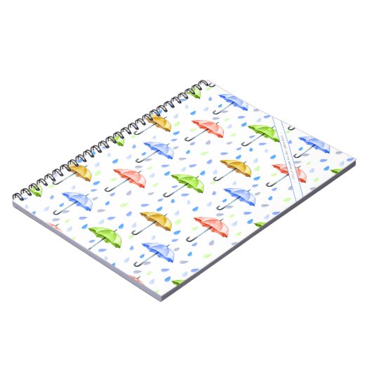 Kleurrijke Waterverf Paraplu's en Regendruppels He Notitieboek (Linkerzijde)