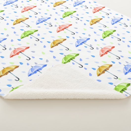 Kleurrijke Waterverf Paraplu's en Regendruppels He Sherpa Deken (3/4)