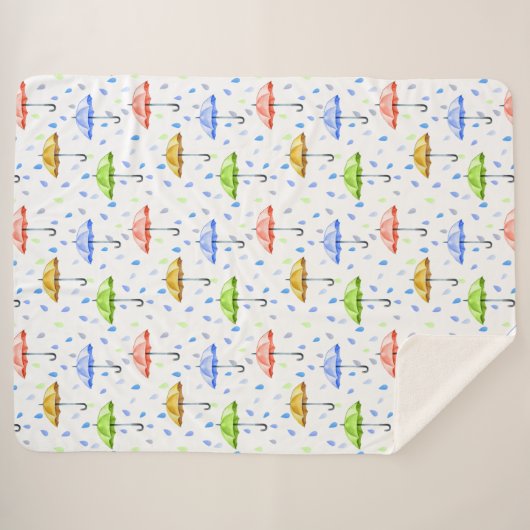 Kleurrijke Waterverf Paraplu's en Regendruppels He Sherpa Deken (Voorkant (horizontaal))