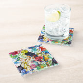 Kleurrijke Waterverf Parrots 2 Glazen Onderzetter (Schuin)