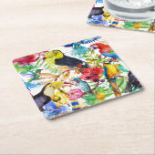 Kleurrijke Waterverf Parrots 2 Kartonnen Onderzetters (Schuin)