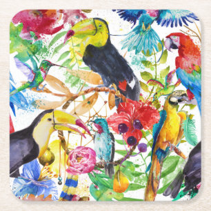 Kleurrijke Waterverf Parrots 2 Kartonnen Onderzetters