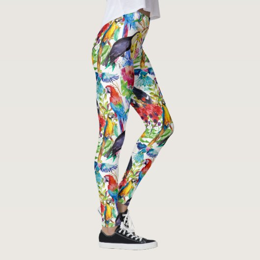 Kleurrijke Waterverf Parrots 2 Leggings (Rechts)