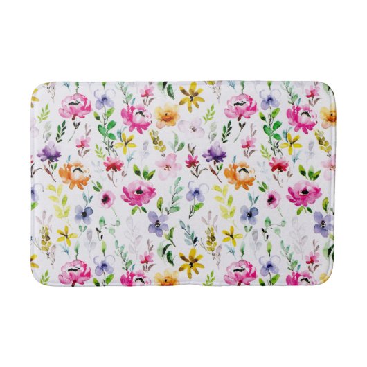 Kleurrijke Waterverf Pastel Flowers Bath Mat (Voorkant)