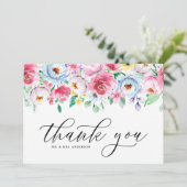 Kleurrijke Waterverf Pastel Flowers Garland Wedden Bedankkaart (Staand voorkant)