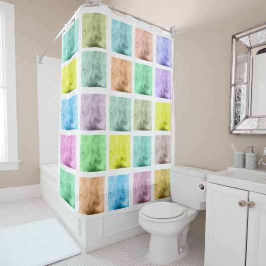 Kleurrijke Waterverf Patroon DouchegordijnC Douchegordijn (In situ)