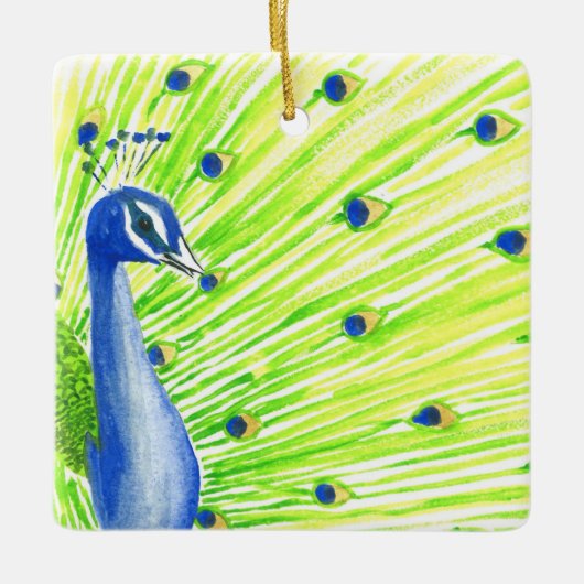 Kleurrijke Waterverf Peacock Keramisch Ornament (Voorkant)