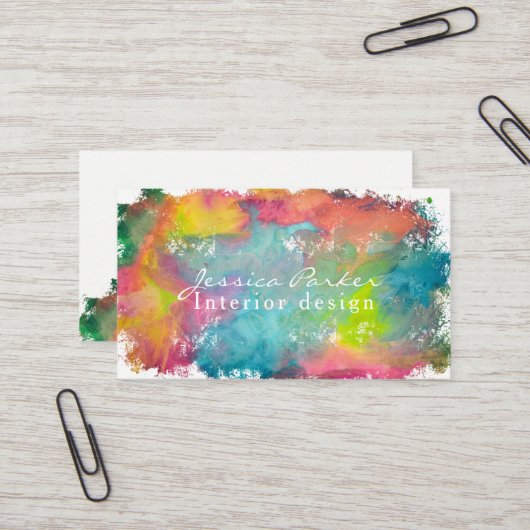 Kleurrijke waterverf penseelstreek visitekaartje (Voorkant / Achterkant in situ)