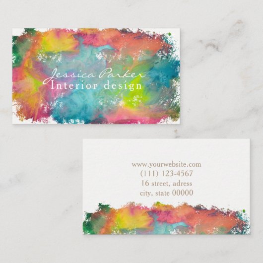 Kleurrijke waterverf penseelstreek visitekaartje (Voorkant / Achterkant)