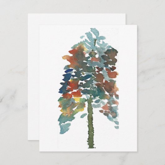 Kleurrijke Waterverf Pine Tree Art Notitiekaartje (Voorkant / Achterkant)