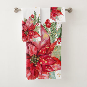 Kleurrijke waterverf Poinsettia goud spat Bad Handdoek