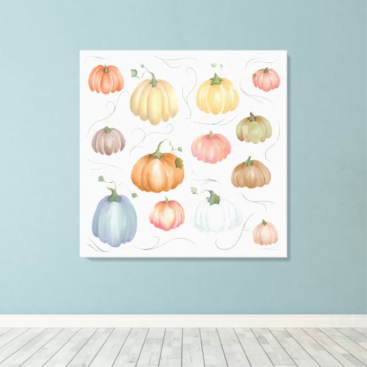 Kleurrijke Waterverf pompoen patch Canvas Afdruk (Insitu (Houten vloer))
