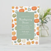 Kleurrijke Waterverf Pompoen Thanksgiving Diner Kaart (Staand voorkant)