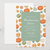 Kleurrijke Waterverf Pompoen Thanksgiving Diner Kaart (Voorkant / Achterkant)