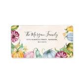 Kleurrijke Waterverf pompoenbloem Etiket (Voorkant)