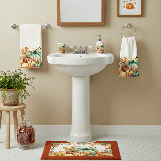 Kleurrijke waterverf pompoenen en bladeren handdoek