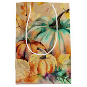 Kleurrijke waterverf pompoenen en bladeren medium cadeauzakje (Voorkant)