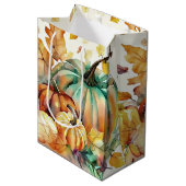 Kleurrijke waterverf pompoenen en bladeren medium cadeauzakje (Voorkant Gekanteld)