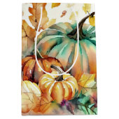 Kleurrijke waterverf pompoenen en bladeren medium cadeauzakje (Voorkant)