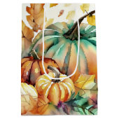 Kleurrijke waterverf pompoenen en bladeren medium cadeauzakje (Achterkant)