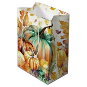 Kleurrijke waterverf pompoenen en bladeren medium cadeauzakje (Achterkant Gekanteld)