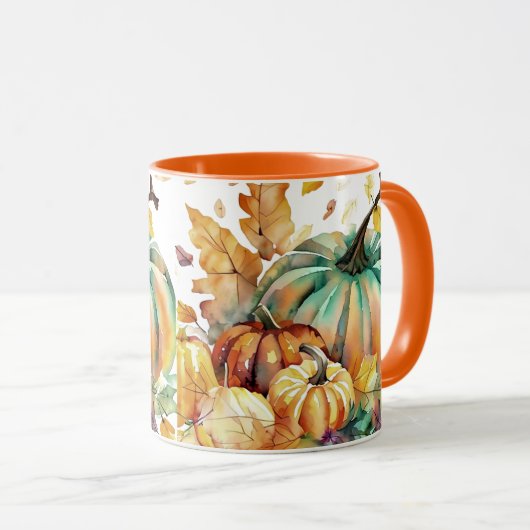 Kleurrijke waterverf pompoenen en bladeren mok (Voorkant rechts)