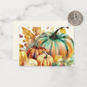 Kleurrijke waterverf pompoenen en bladeren notitiekaartje (Voorkant / Achterkant in situ)