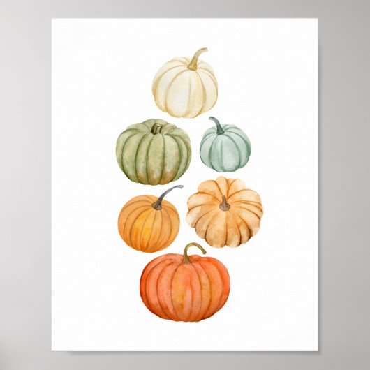 Kleurrijke Waterverf pompoenen herfst Poster (Voorkant)