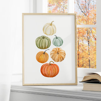 Kleurrijke Waterverf pompoenen herfst Poster