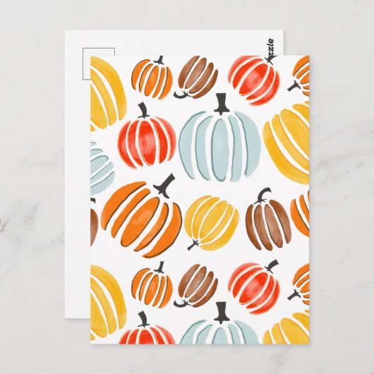 Kleurrijke waterverf pompoenen illustratie, pompoe briefkaart (Voorkant / Achterkant)