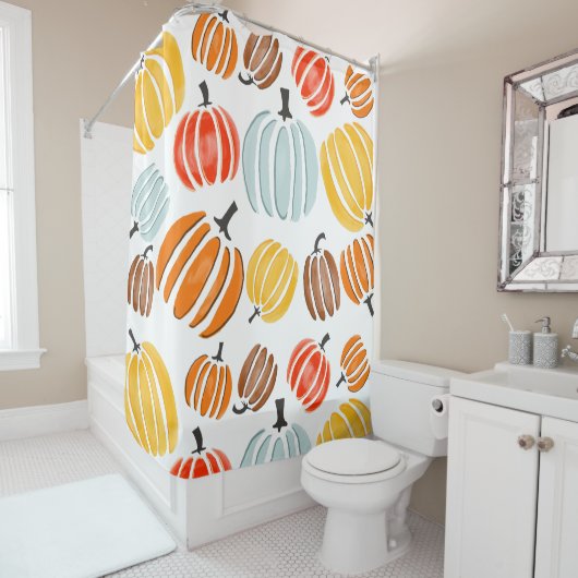 Kleurrijke waterverf pompoenen illustratie, pompoe douchegordijn (In situ)