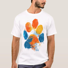 Kleurrijke Waterverf Pootafdruk Kunst Huisdier Lie T-shirt