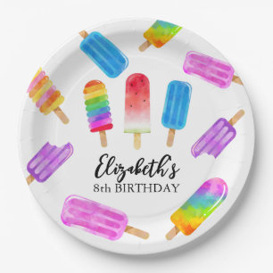 Kleurrijke Waterverf Popsicle Verjaardag Papieren Bordje