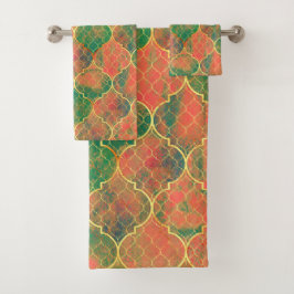 Kleurrijke Waterverf Quatrefoil Patroon Bad Handdoek