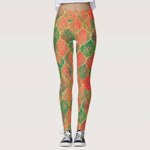 Kleurrijke Waterverf Quatrefoil Patroon Leggings