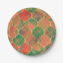 Kleurrijke Waterverf Quatrefoil Patroon Papieren Bordje