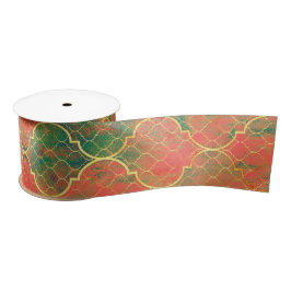 Kleurrijke Waterverf Quatrefoil Patroon Satijnen Lint