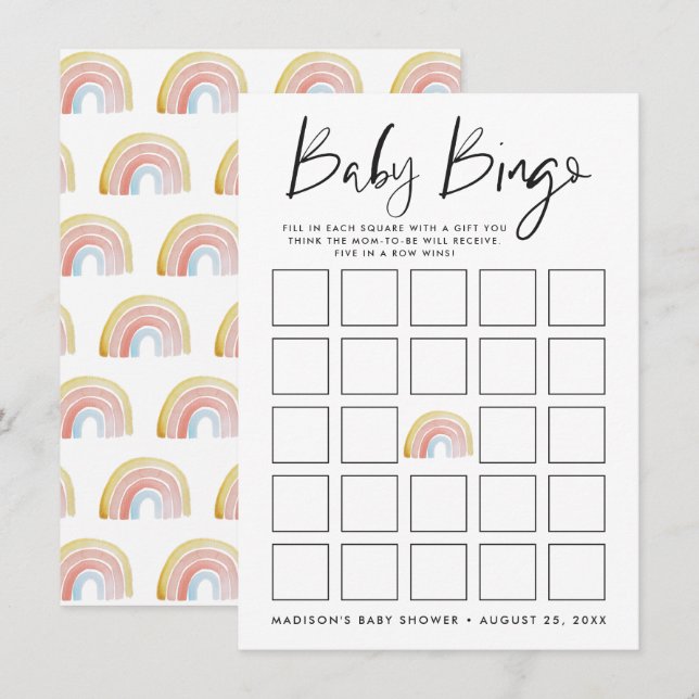 Kleurrijke Waterverf Rainbow Baby shower Bingo Kaa (Voorkant / Achterkant)