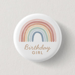 Kleurrijke Waterverf Rainbow Birthday Girl Ronde Button 3,2 Cm