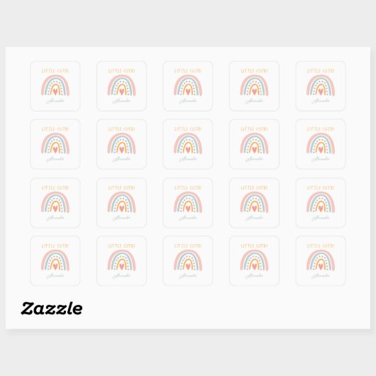 Kleurrijke Waterverf Rainbow Illustratief Baby Sho Vierkante Sticker (Vel)