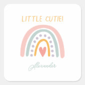 Kleurrijke Waterverf Rainbow Illustratief Baby Sho Vierkante Sticker (Voorkant)