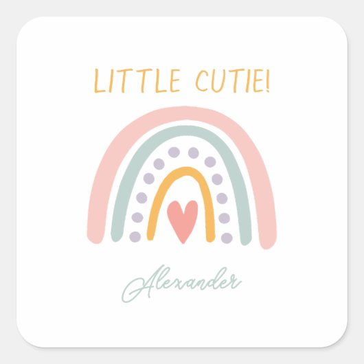 Kleurrijke Waterverf Rainbow Illustratief Baby Sho Vierkante Sticker (Voorkant)