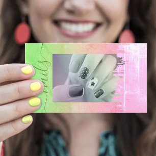 Kleurrijke Waterverf Rainbow Nails Fotosjabloon Visitekaartje